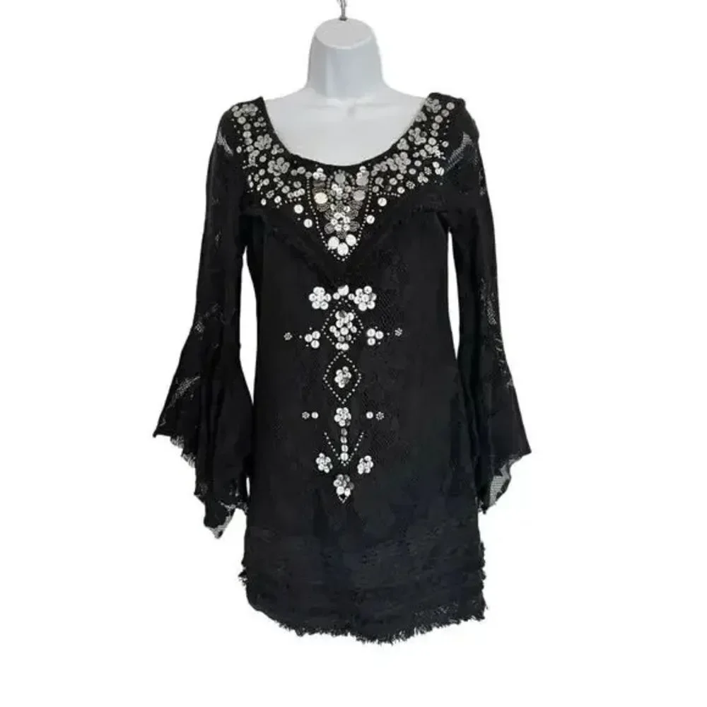 Free People | Shell Game Shift Dress in black with embellished sequins | 2